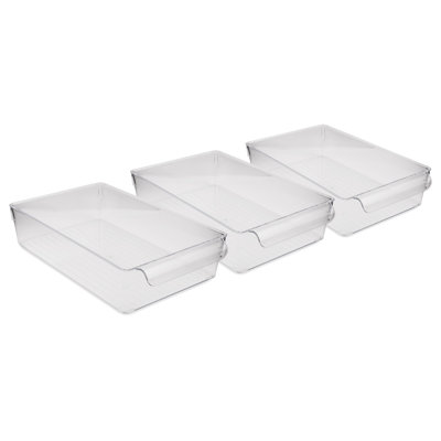 Fridge Organizer Set (3 Pieces), Transparent Plastic, 7.9 x 12.8 x 2.8 inches | 100% BPA Free, Dishwasher Safe | Ideal for Efficient Food Storage, Maximize Space in Your Refrigerator & Keep it Tidy