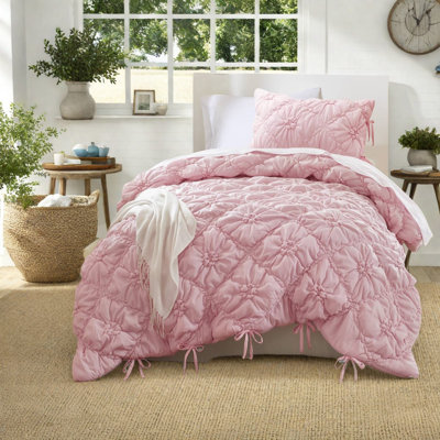 Cozy Twin Bedding Sets, Pink Microfiber Floral Shabby Chic Bedroom Home