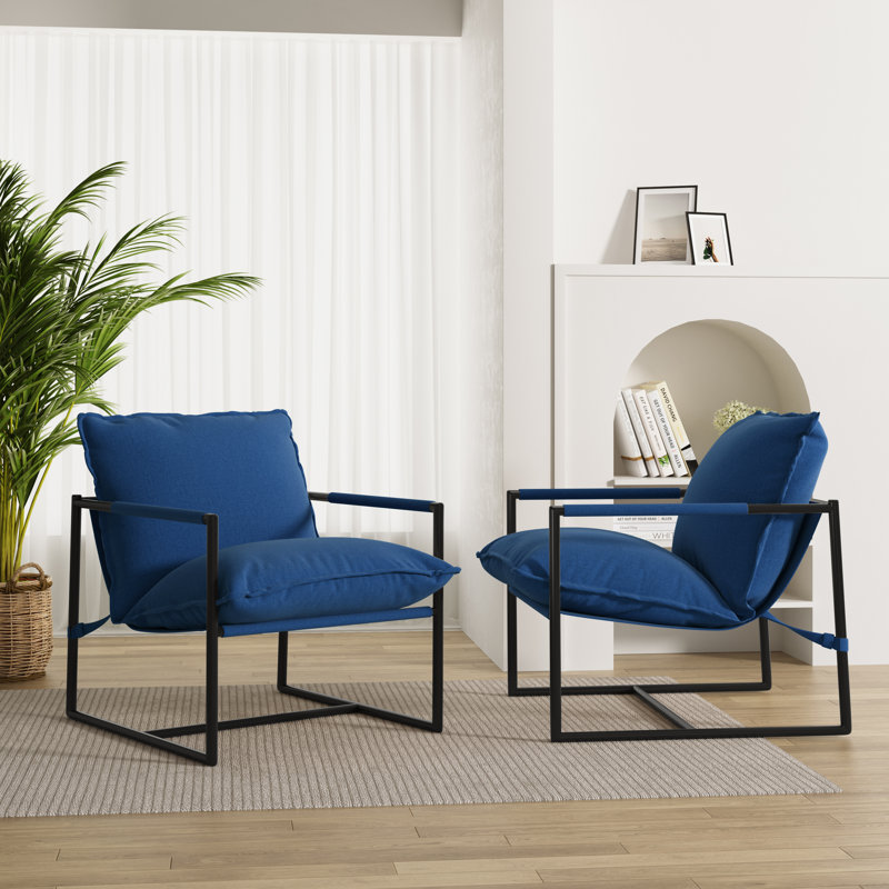 Chaise d'appoint rembourrée avec cadre en métal et mélange de polyester bleu, Blue Poyester Blend