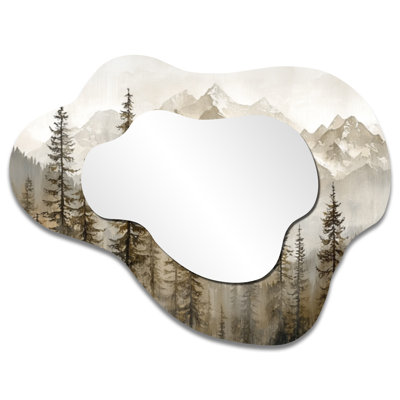 Cottage Cloud-Shaped Accent Mirror – Timber and Peaks Mountain Simplicity in Winter I, Metal Print