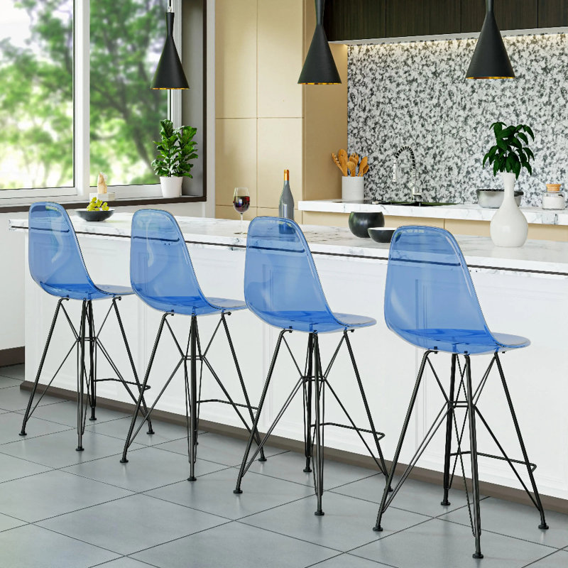 Bagimont Ergonomic Bar Stool with Curved Backrest, Scratch-Resistant Acrylic Seat & Steel Frame – Modern Counter-Height Chair for Kitchen or Dining