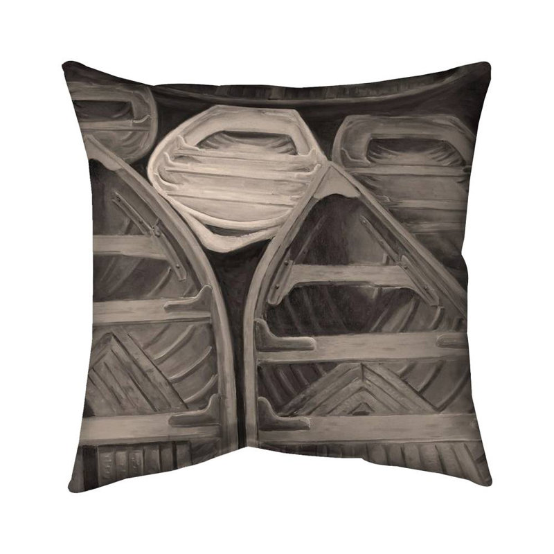 Sepia canoes - 16"x16" Throw pillow - Poly twill - Print on demand, 16"H x 16"W, Brown