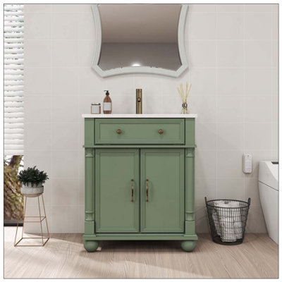 Meuble-lavabo Mid-Century avec base colonne romaine, vert