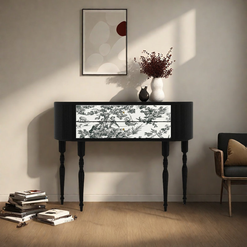 Console rétro avec 2 tiroirs, H 35,43 po x l 47,24 po x P 11,81 po