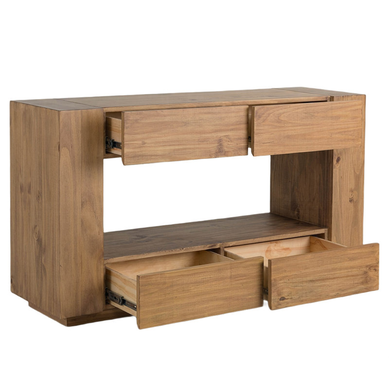 Ayma Sofa Console Table, 4 Drawers, 54 Inch Rectangular, Oak Brown
