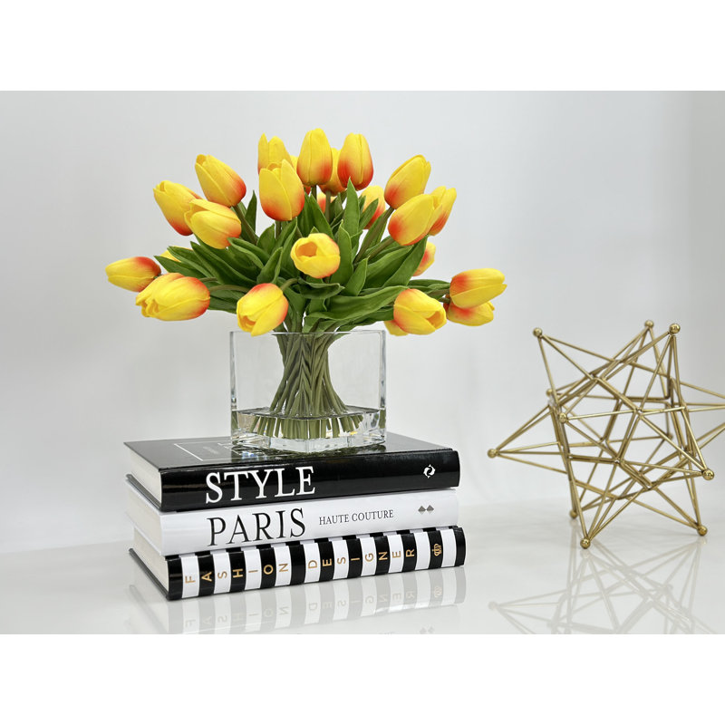 Tulipes 30 tiges, arrangement moderne, tulipes réelles, pièce maîtresse artificielle pour toujours, Orange