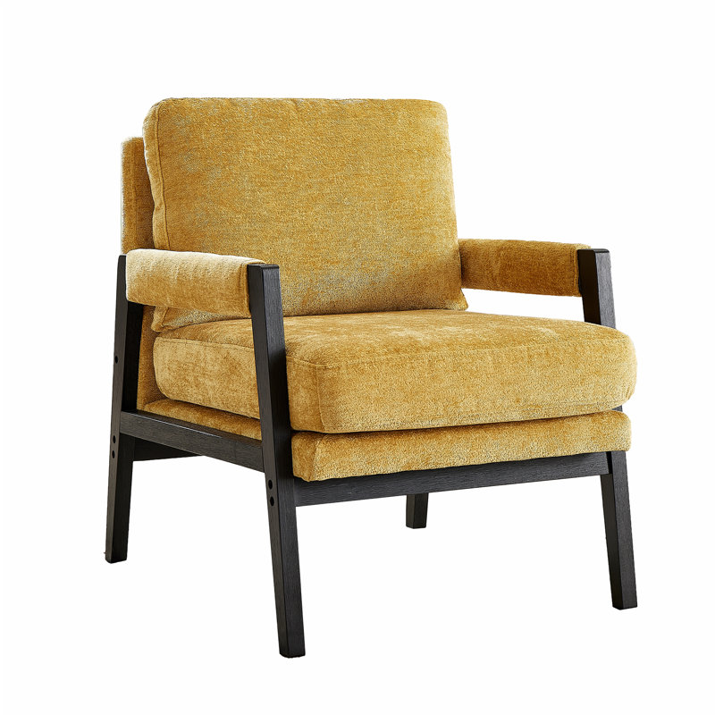 Mid-Century Modern Chenille Upholstered Accent Armchair, Yellow