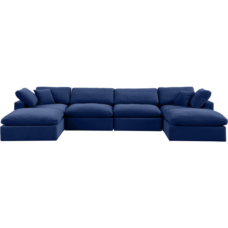 Islaen Velvet U-Shaped Sectional Reversible, Navy Velvet