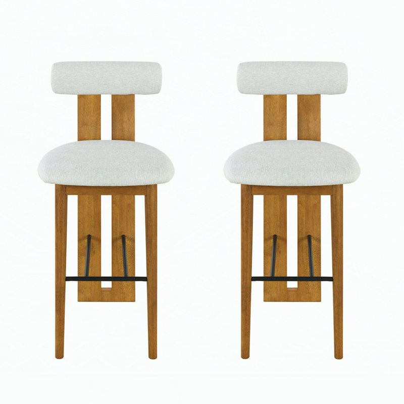 Tabourets de bar rembourrés à hauteur de siège 29,5 po Cianciulli, Tissu ivoire, 2