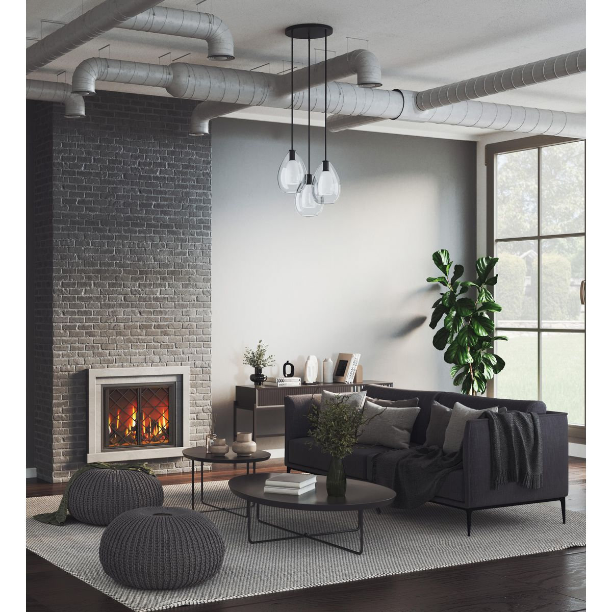 Eldine Single Light Glass Dimmable Pendant, Matte Black, 14.25" H x 9.87" W x 9.87" D