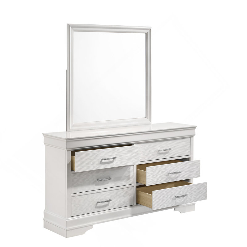 Commode moderne à 6 tiroirs en bois blanc, Blanc