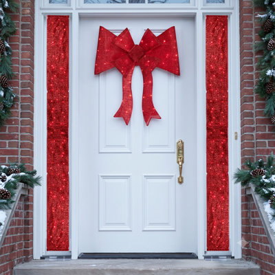 Décoration de porte de Noël 8 pi avec DEL rouge et arc
