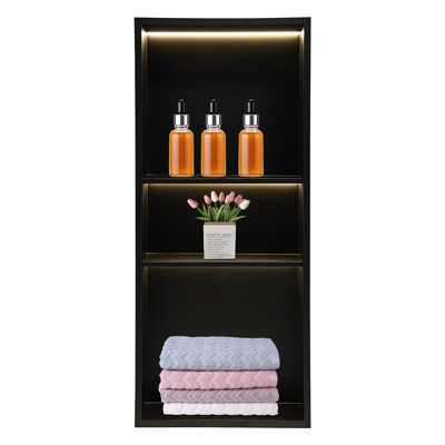 3-Tier Modern Rectangular Embedded Stainless Steel Bathroom Shower Home Wall Niche With LED Light