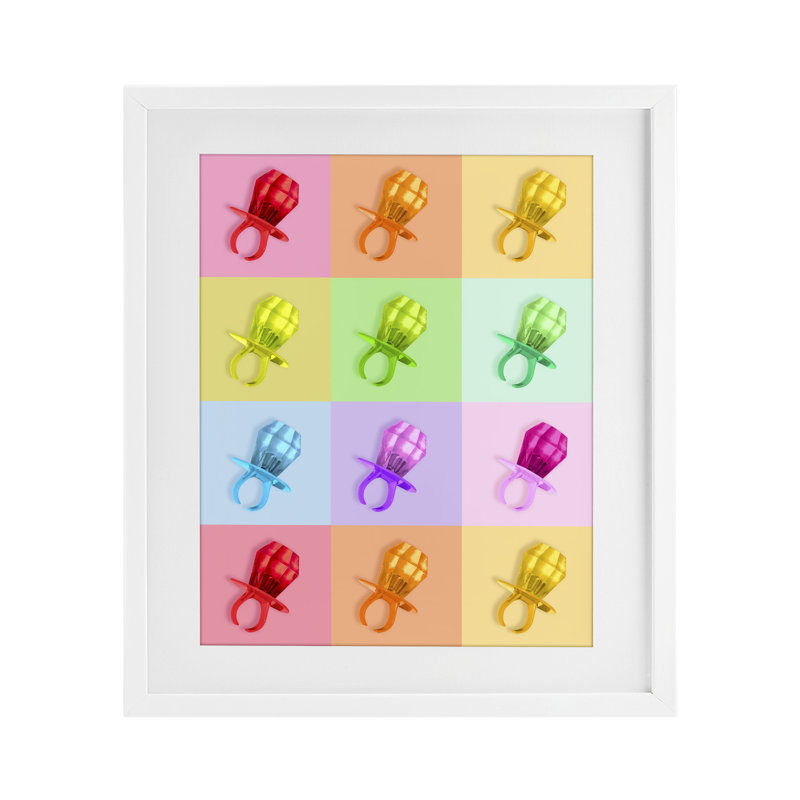 «Candy Gem Pop Grid», reproduction d'art sous verre encadrée par Lish Creative, 16 x 13, Coastal White Under Glass Framed