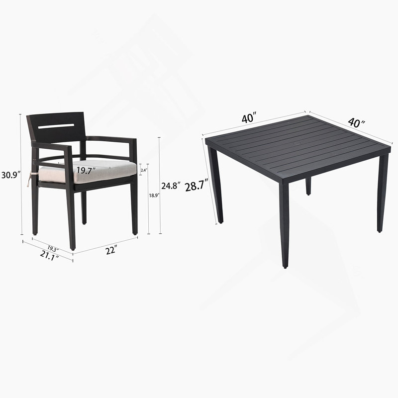 Ensemble de salle à manger moderne en aluminium 5 pièces, comprenant 4 chaises de salle à manger