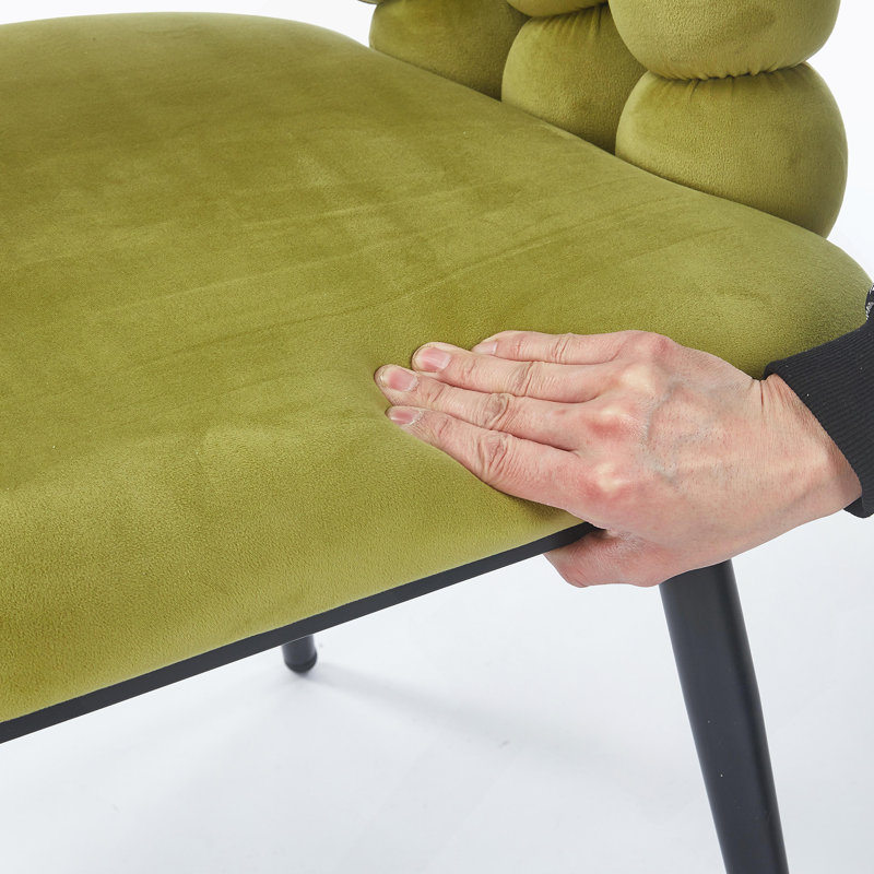 Chaise verte moderne (ensemble de 2) avec pieds en tube de fer de couleur dorée, coussins moelleux et dossier confortable, convenant à la salle à manger, au salon, au café et au dossier en boule de poils