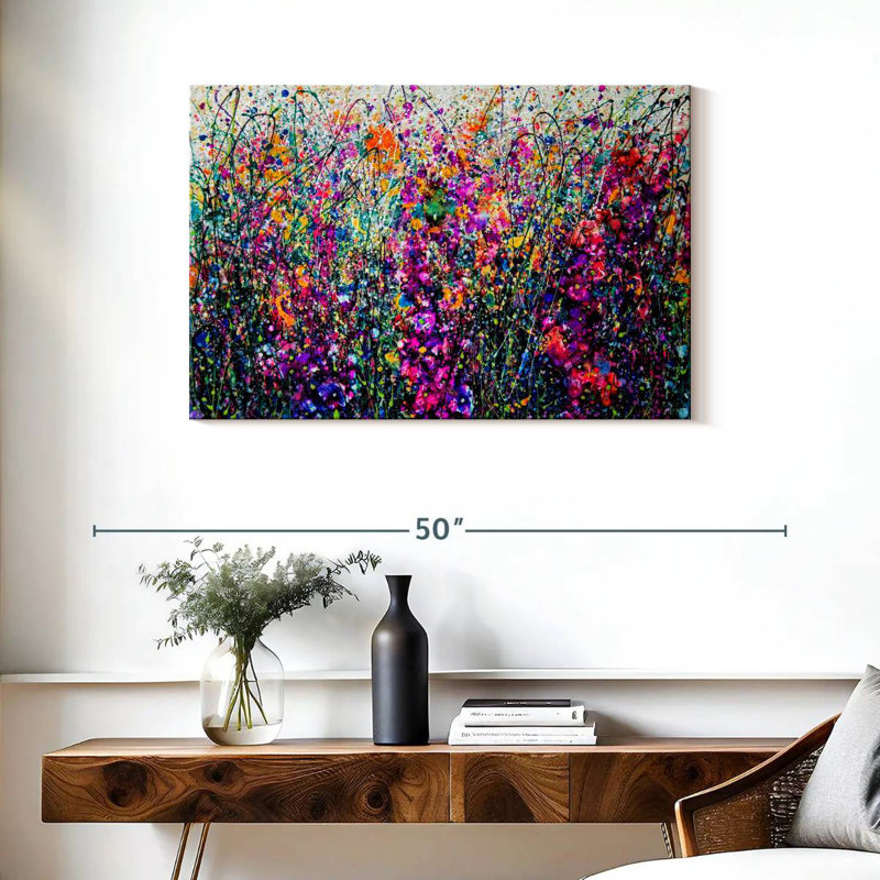 Hollyhocks Inspired By Pollock, 24" H x 36" W