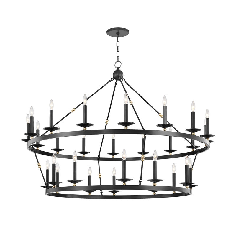 Allendale 58" 28-Light Waggon Wheel Chandelier, Aged Old Bronze