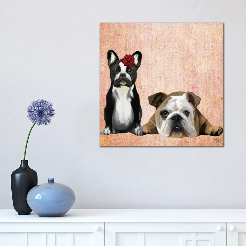 French Bulldog & English Bulldog by Fab Funky - Wrapped Canvas Painting, 45.72 cm H x 45.72 cm W x 3.175 cm D