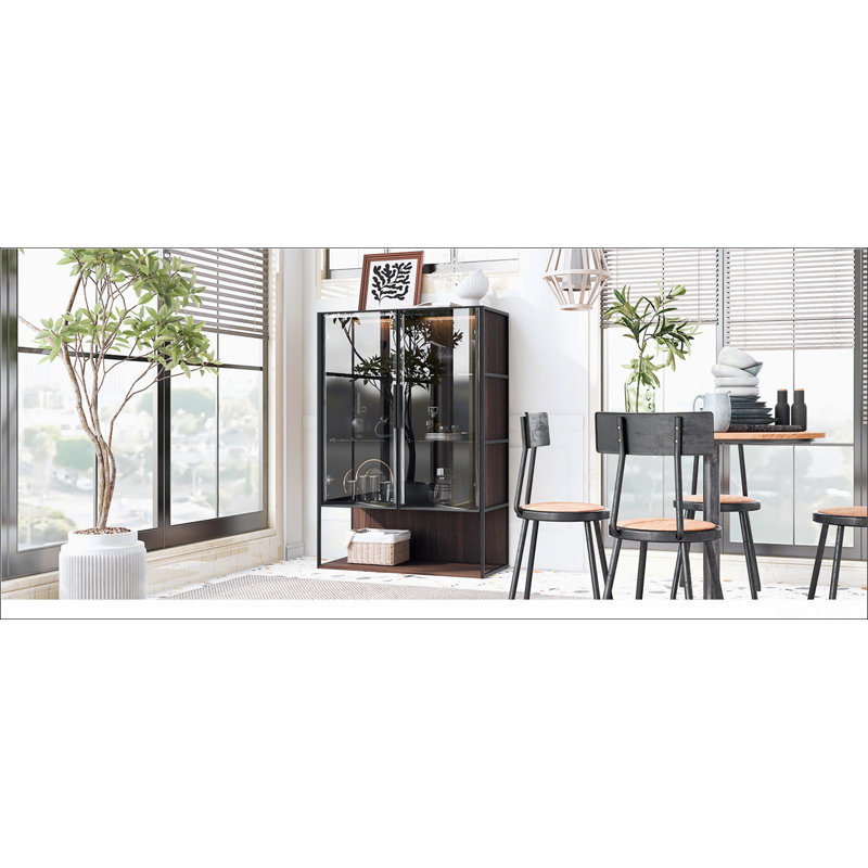 Grande vitrine lumineuse de 51,2 po avec verre trempé, cadre en métal et éclairage DEL pour les espaces de vie modernes