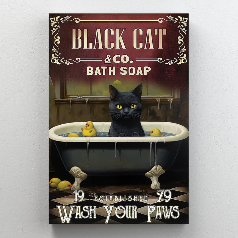 «Black Cat Bath Soap», reproduction d'art rectangulaire sur toile tendue 1 pièce, H 36 po x l 24 po x P 1,25 po