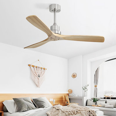 Ventilateur de plafond intelligent 52 pouces avec 3 pales en bois naturel, moteur silencieux réversible et minuterie 1H / 4H / 8H