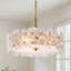 Lustre tambour moderne en laiton 3 lumières avec fleur en verre transparent embossé-129768651-129878978