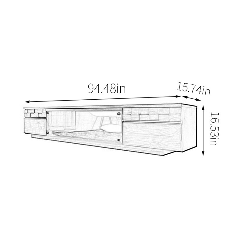 Meuble télé au sol en noyer noir, H 16,53 po x L 94,48 po x l 15,74 po