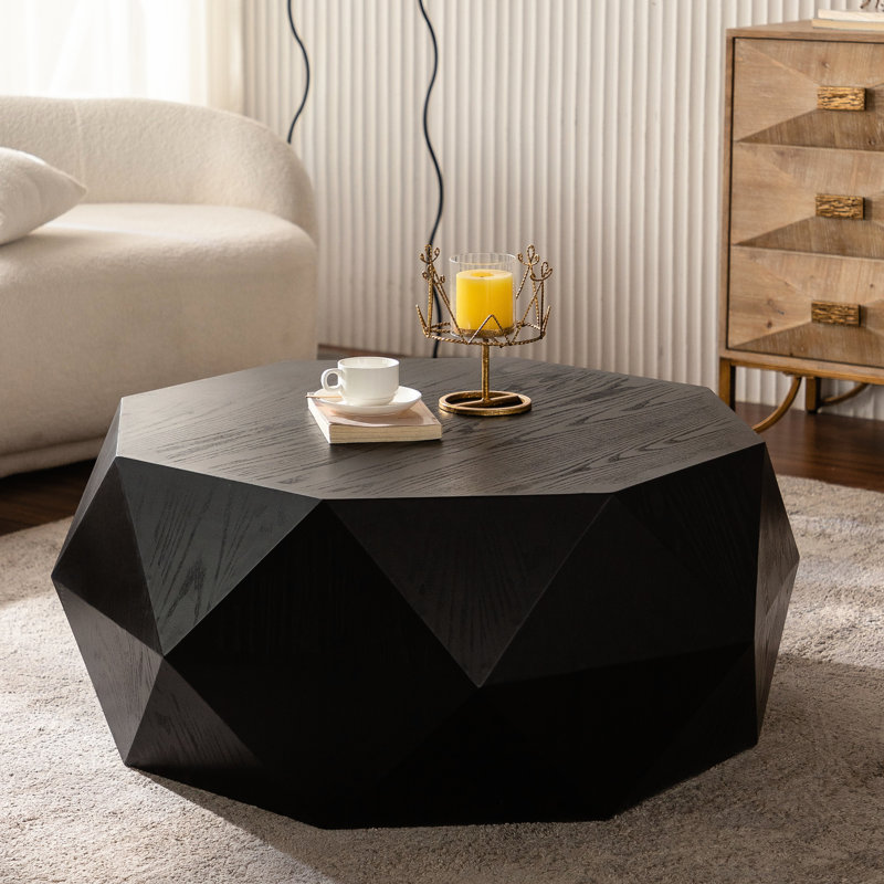 Table basse rétro américaine de 96,5 cm (38 po) avec trois textures distinctes - Surface 3D noire de style antique et bois de sapin, attrayante