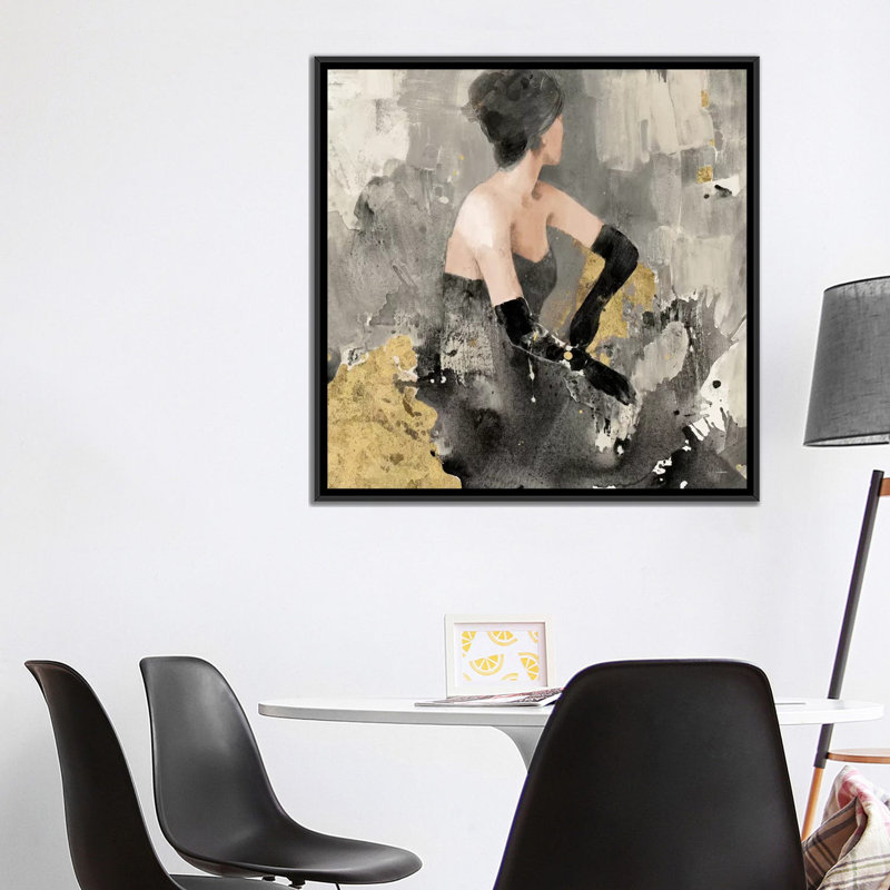 «Beautiful Gaze I Neutral Gold», impression sur toile, H 18 po x l 18 po x P 1,5 po, Toile avec cadre flottant noir