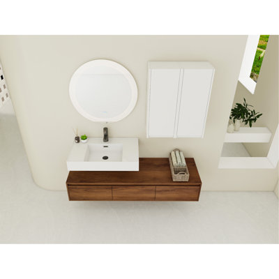 60" Wall-Mounted Bathroom Vanity With Resin Sink And Ample Storage