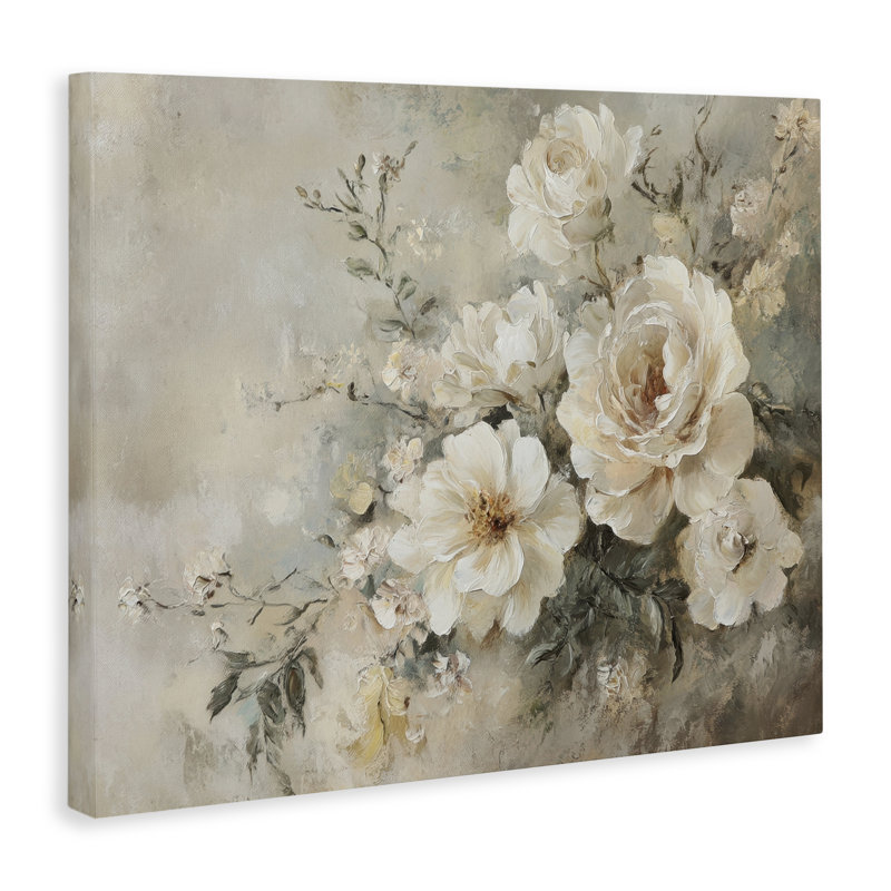  "Beige Faded Florals", art mural par Petal Prints Design, H 36 po x l 48 po