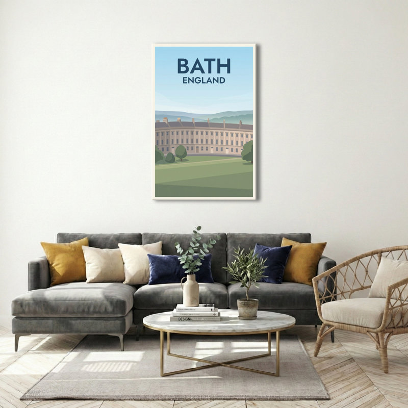 Bath, England - Romantic Travel Poster Of The Royal Crescent And Georgian Charm. Giclee Print On Wrapped Canvas. Wall Art, Home Decor - Cities & Towns, England - Wrapped Canvas Print