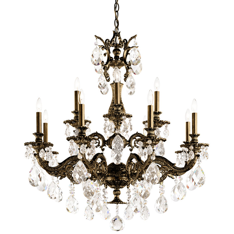 Milano 12 - Light Chandelier, French Gold, Clear Crystals from Swarovski