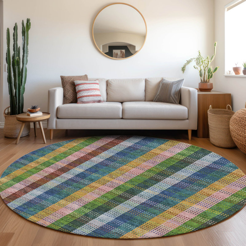 Premium Machine Washable Prisco Navy Rug, Round 8'