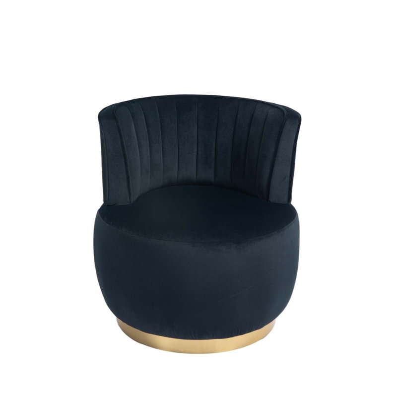 Alphonsine Upholstered Swivel Barrel Chair, Black Velvet