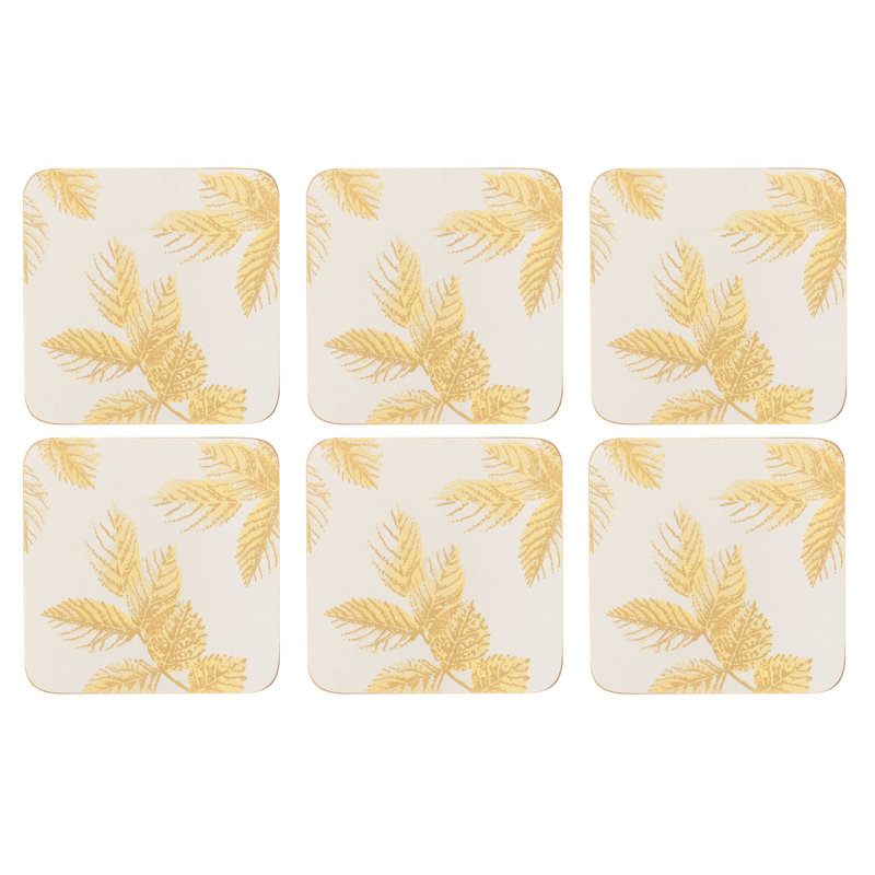 Pimpernel S.M. Etch Leaves Coasters 4"X 4", Light Gray