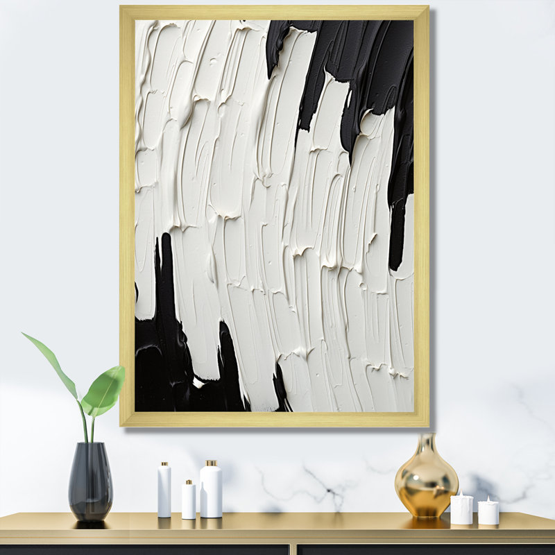 «Momentary Spirit» noir et blanc abstrait I - reproduction d'art sur toile, H 40 po x l 30 po, Cadre photo unique, Doré