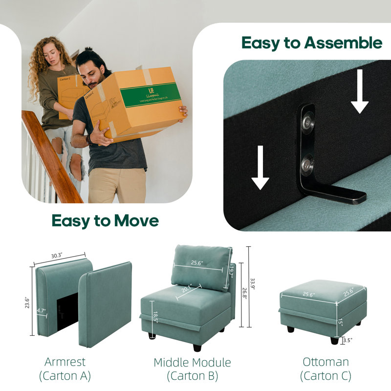 Canapé modulaire à accoudoirs courbés 85 po avec rangement Zendajas, Mélange de polyester vert sarcelle