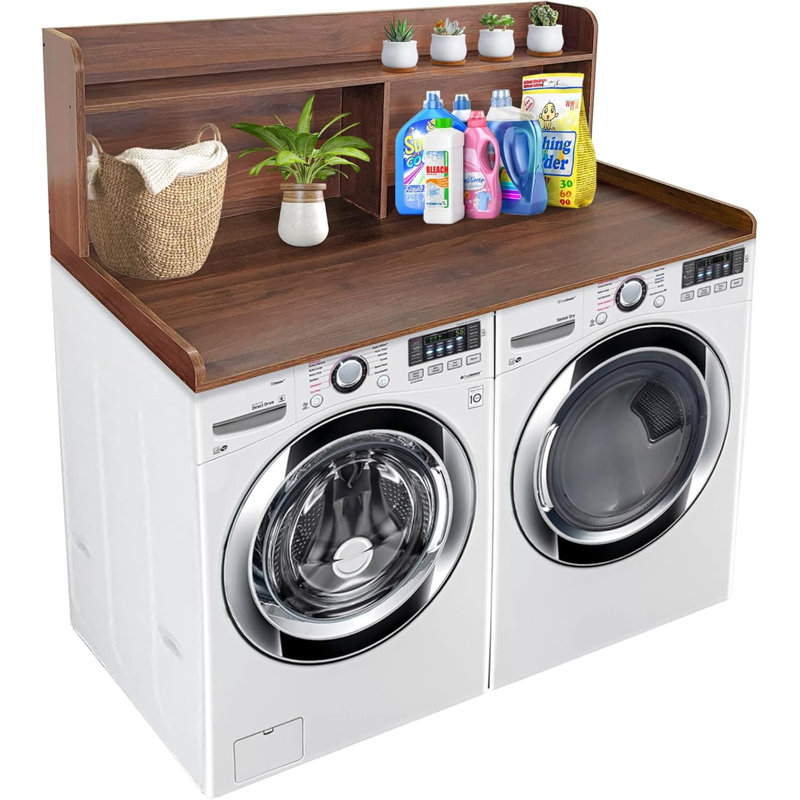Comptoir à lessive universel avec tablette de rangement, laveuse et sécheuse robustes avec revêtement imperméable pour salle de lavage organisée