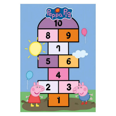 62.9" x 90.5"Peppa Pig Rug for Girls Kids, Peppa Pig Theme Hopscotch Game Rug Bedroom Desor Decorations