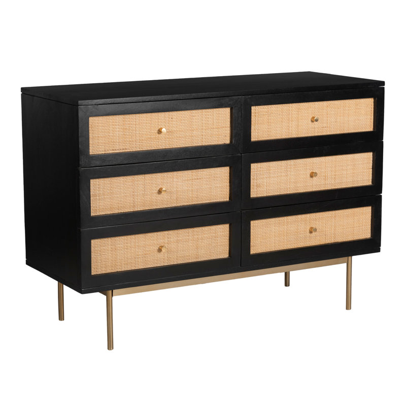 Maujim Solid Wood 42.25 " W 6 - Drawer Dresser, Black