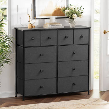 Nyima Dresser for Bedroom with 10 Drawers, Tall White Dresser Organizer with Wood Top & Leather Front Mercer41