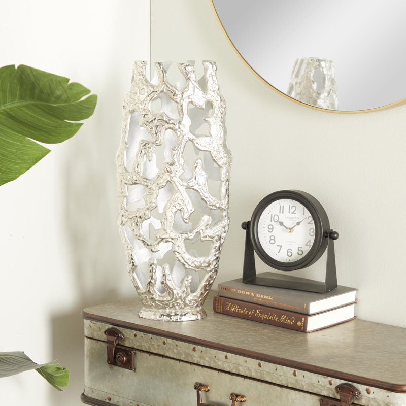 Silver Hollow Design Decorative Metal Table Vase