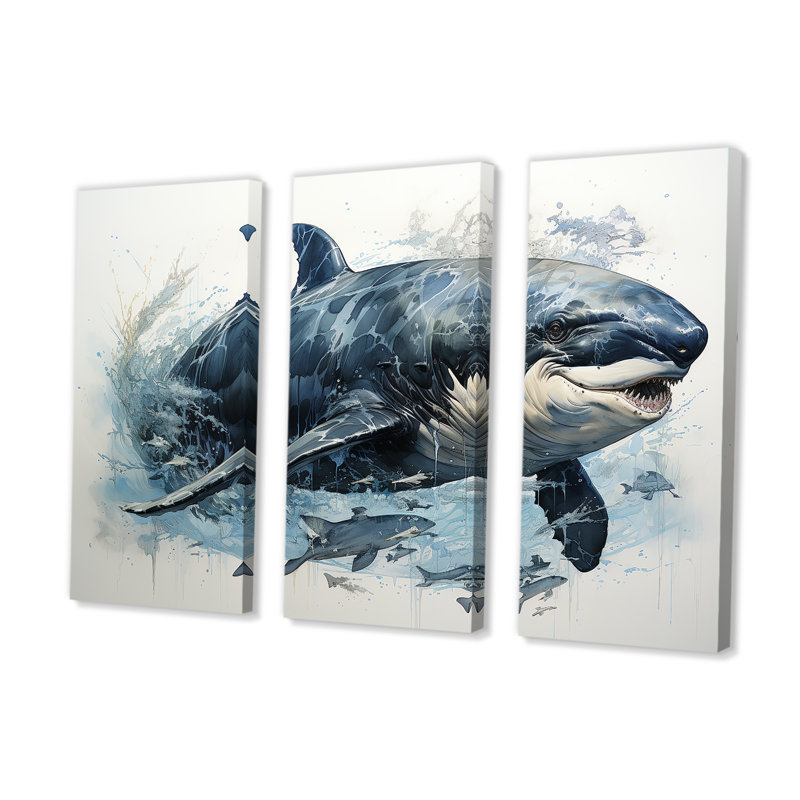 «Breaching Whale I - Shark», ensemble d'art mural, Toile tendue, H 32 po x l 48 po