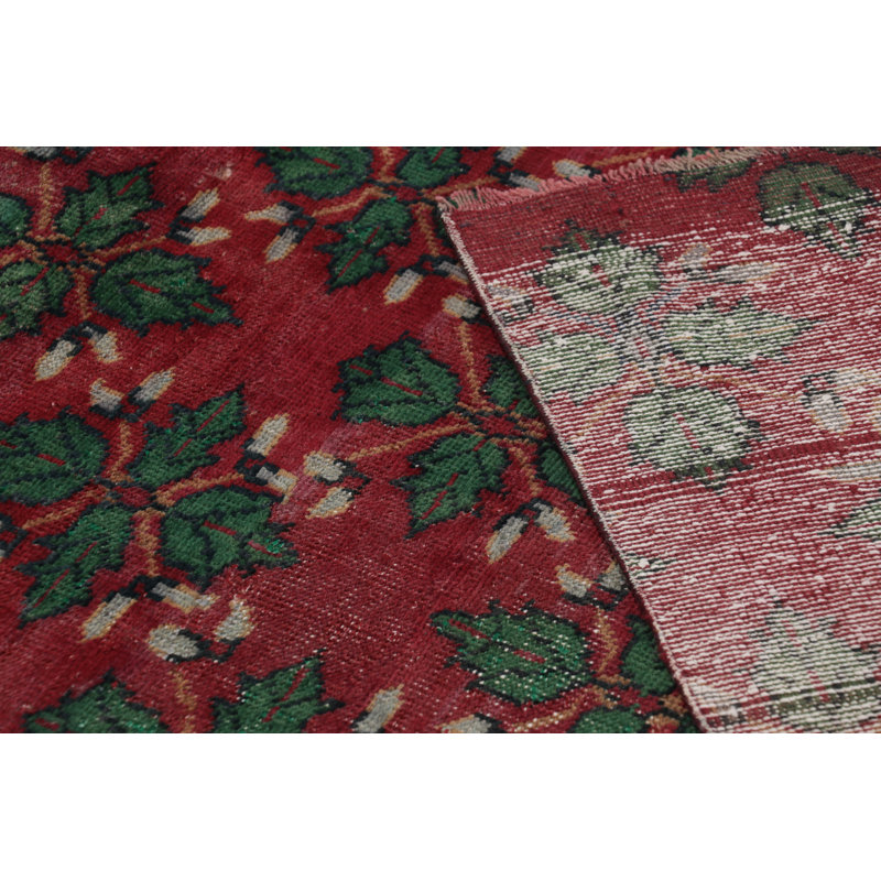 Vintage Turkish Runner, Red And Green With All-Over Floral Patterns – Rug & Kilim
