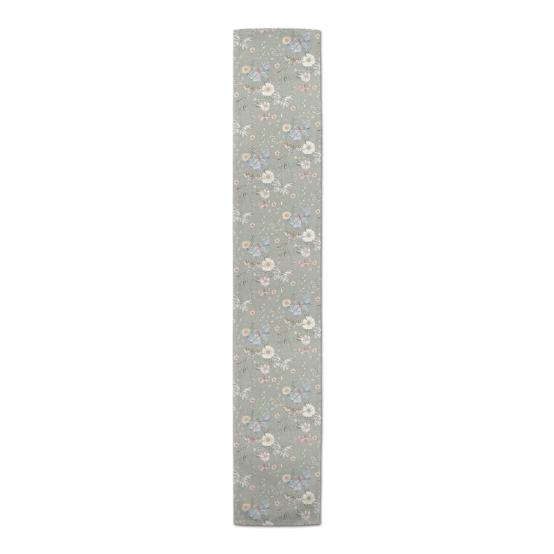 Berivan Rectangle Floral Polyester Table Runner, 90" x 16", Green
