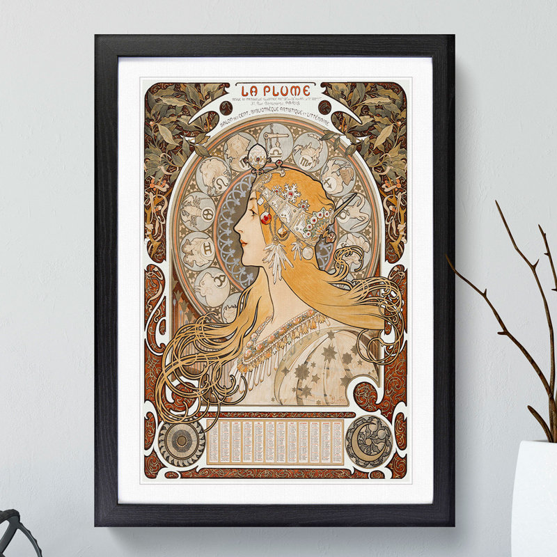 The Zodiac Vol.2 by Alphonse Mucha - Picture Frame Painting, 90cm H x 65cm W x 2cm D, Black