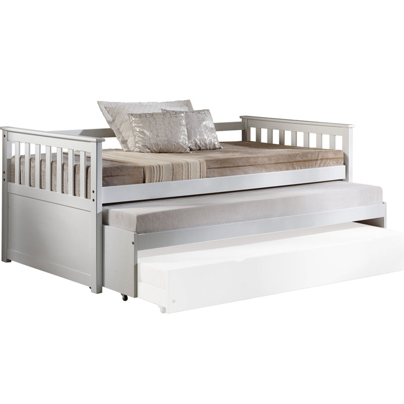 Lit de jour blanc avec système de lattes, aucun sommier nécessaire, lit simple en bois de pin massif blanc, capacité de poids de 660 lb