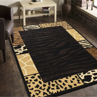 87 po Tapis long rectangulaire long noir X 63 po, style rustique sauvage, teinté zébré 13,9 lb, hauteur de 0,4 po, convient à la maison